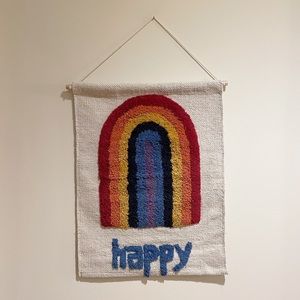 Handwoven Tufted Wall Tapestry- Rainbow/Happy